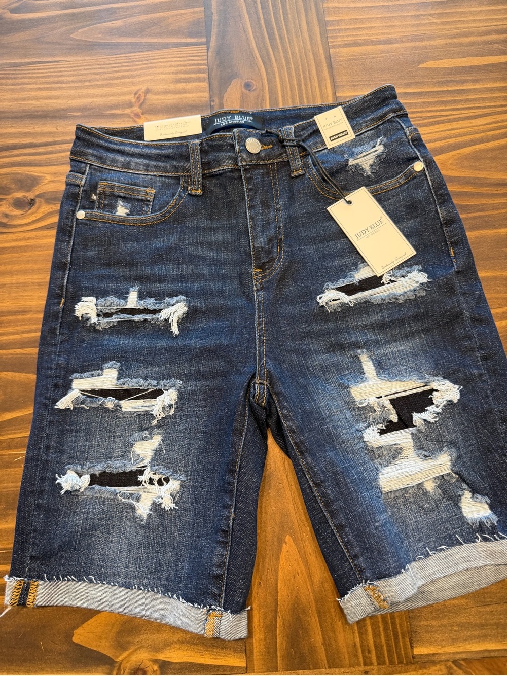 Judy Blue Men's Distressed Dark Wash Denim Shorts - Medium